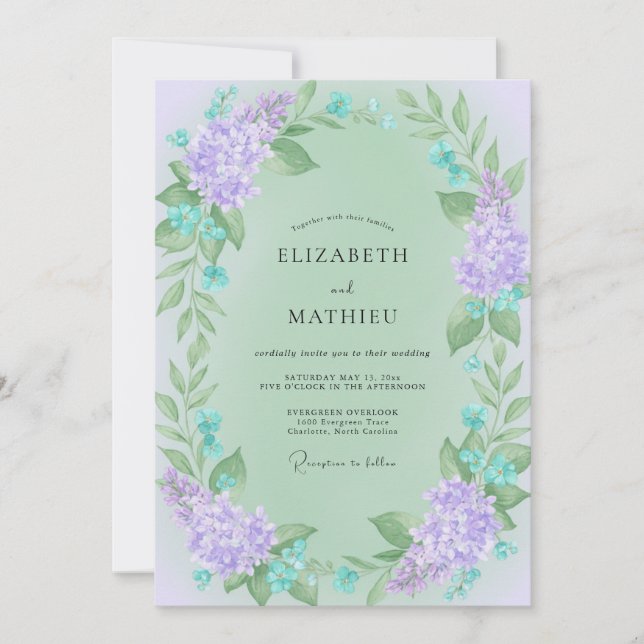 Mint Lilac Vine Wedding Invitation (Front)