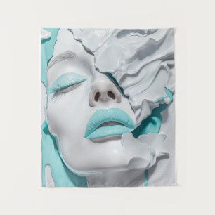 Mint Liquid Girl Portrait Abstract Art Tapestry