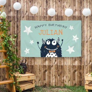 Mint Little Monster Personalised Birthday Party Banner
