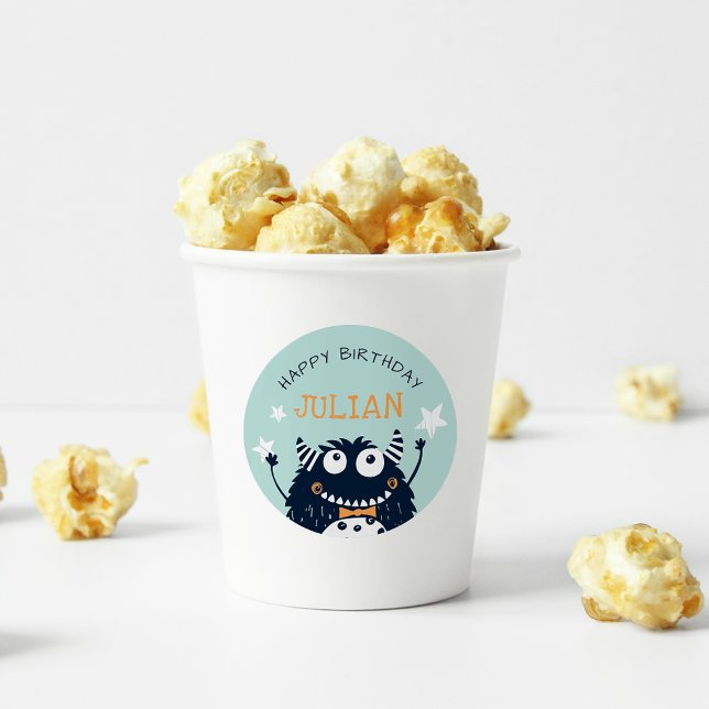 Mint | Little Monster Personalised Kids Birthday Classic Round Sticker (Creator Uploaded)