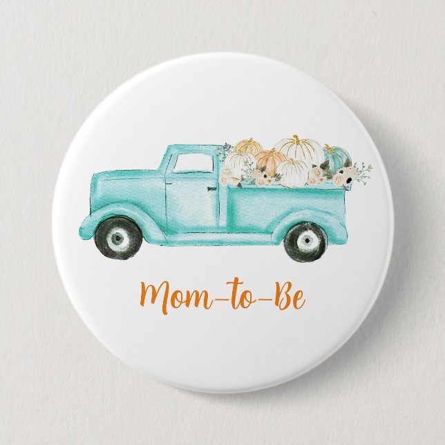 Mint Little Pumpkin Baby Shower Mum to Be 7.5 Cm Round Badge (Front)