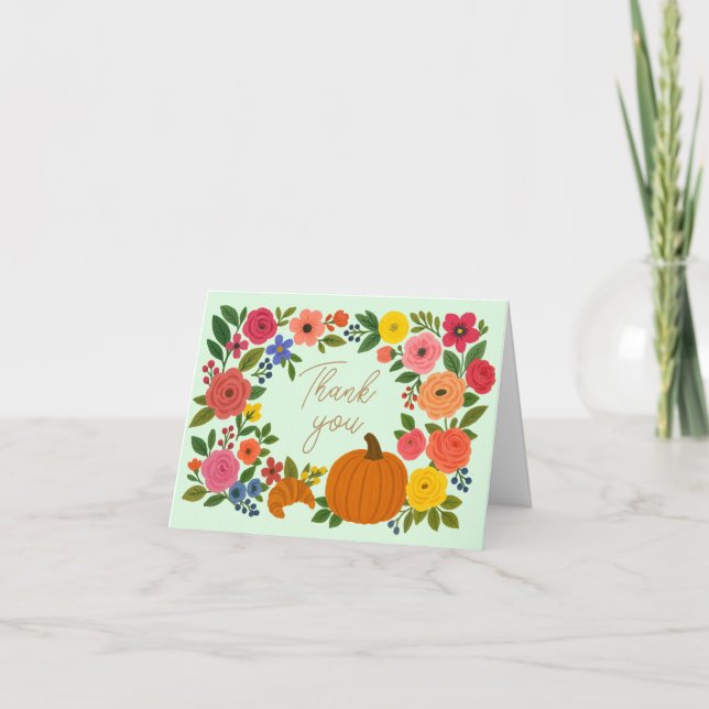 Mint Little Pumpkin Baby Shower Thank You Card (Front)