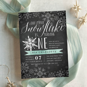 Mint   Little Snowflake Winter First Birthday Invitation