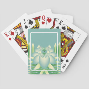 Mint Lotus Art Deco Fractal Flower Art Playing Cards