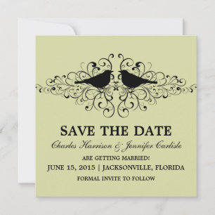 Mint Love Bird Swirls Save the Date Invite