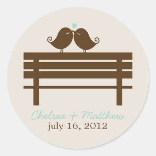 Mint Love Birds on Park Bench Wedding Classic Round Sticker