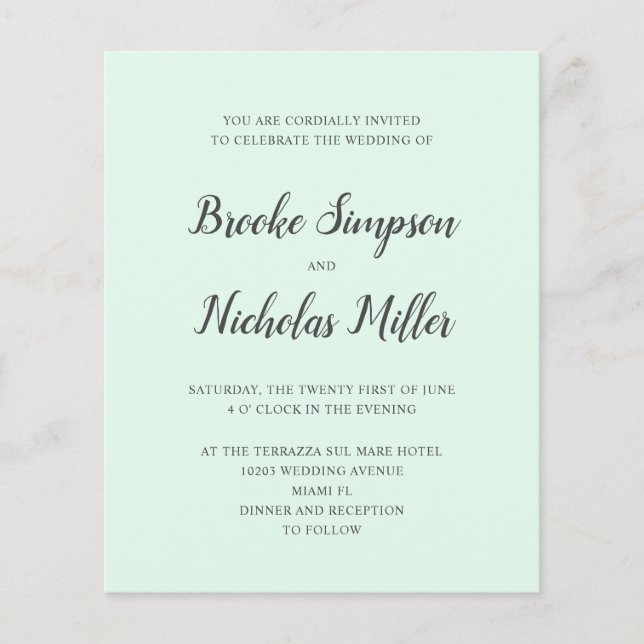 Mint LOW COST Simple Handwritten Minimal Wedding (Front)