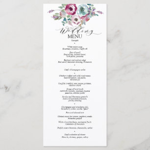 Mint & Mauve Floral Watercolour Wedding Menu