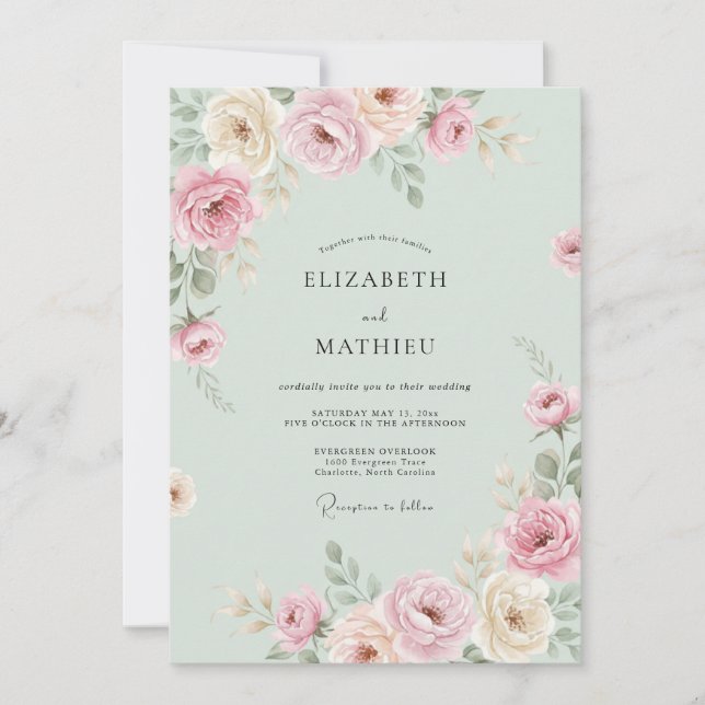 Mint Mauve Petal Wedding Invitation (Front)