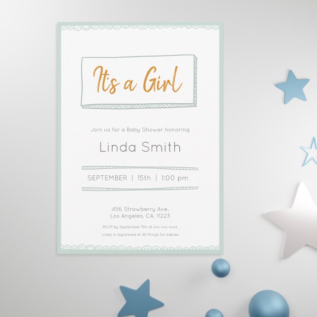 Mint Minimalist Doodle Gender Neutral Baby Shower Invitation (Creator Uploaded)