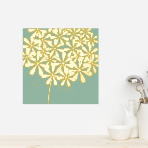 Mint Modern Floral Gold  Foil Prints