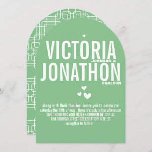 Mint Modern Geometric Pattern Typography Wedding Invitation