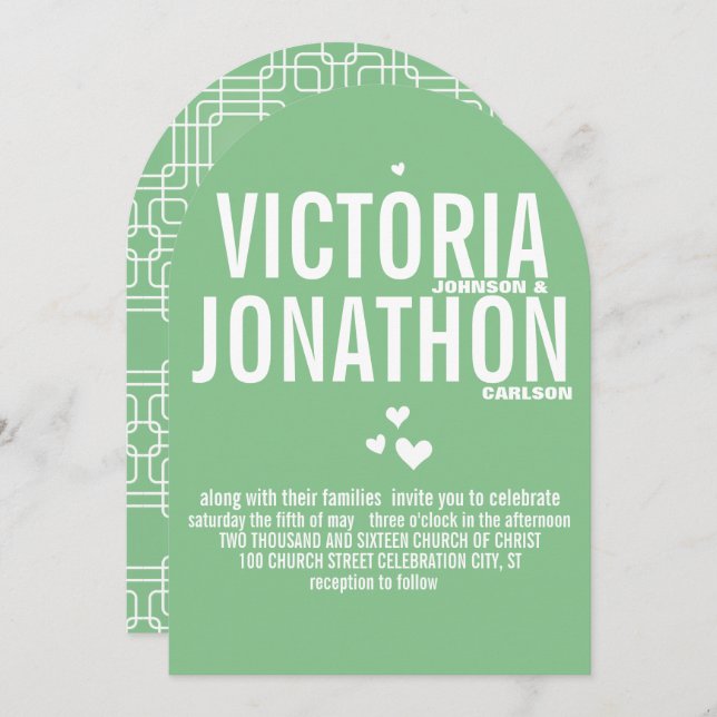 Mint Modern Geometric Pattern Typography Wedding Invitation (Front/Back)