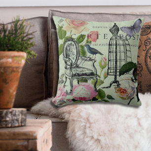 mint modern vintage french rose butterfly paris cushion