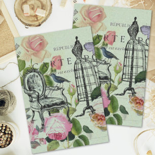 mint modern vintage french rose butterfly paris tissue paper