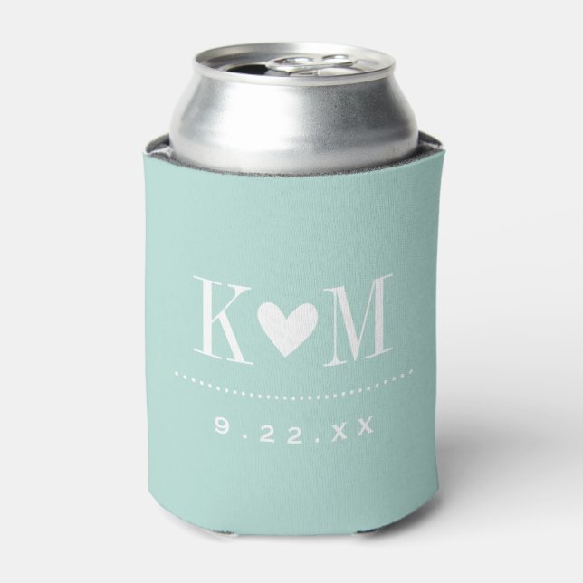 Mint Modern Wedding Monogram Can Cooler (Can Front)