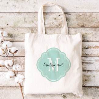 Mint Monogram Bridesmaid Tote Bag