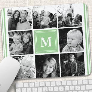 Mint Monogram Family Photo Collage Mouse Pad