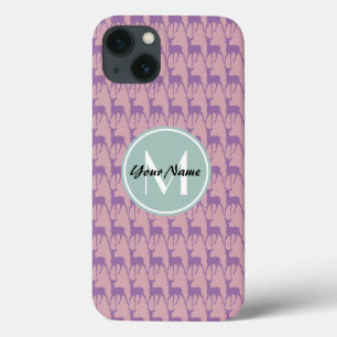 Mint Monogram Lilac and Pink Deer Personalised N1 iPhone 13 Case