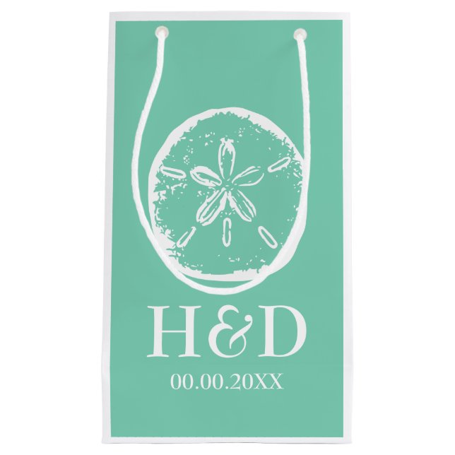 Mint monogram sand dollar wedding favour gift bags (Front)