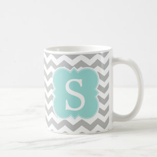 Mint Monogrammed Grey Chevron Stripes Coffee Mug