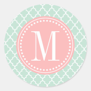 Mint Moroccan Tiles Lattice Personalised Classic Round Sticker