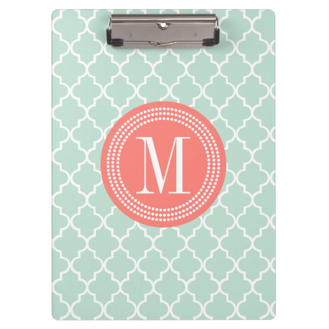 Mint Moroccan Tiles Lattice Personalised Clipboard (Front)