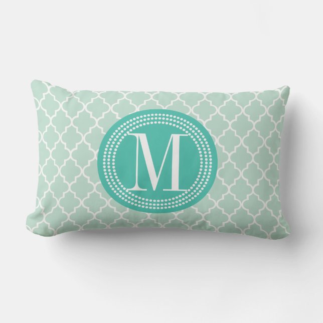 Mint Moroccan Tiles Lattice Personalised Lumbar Cushion (Front)