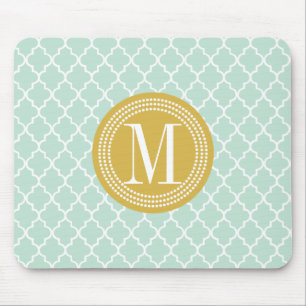 Mint Moroccan Tiles Lattice Personalised Mouse Pad