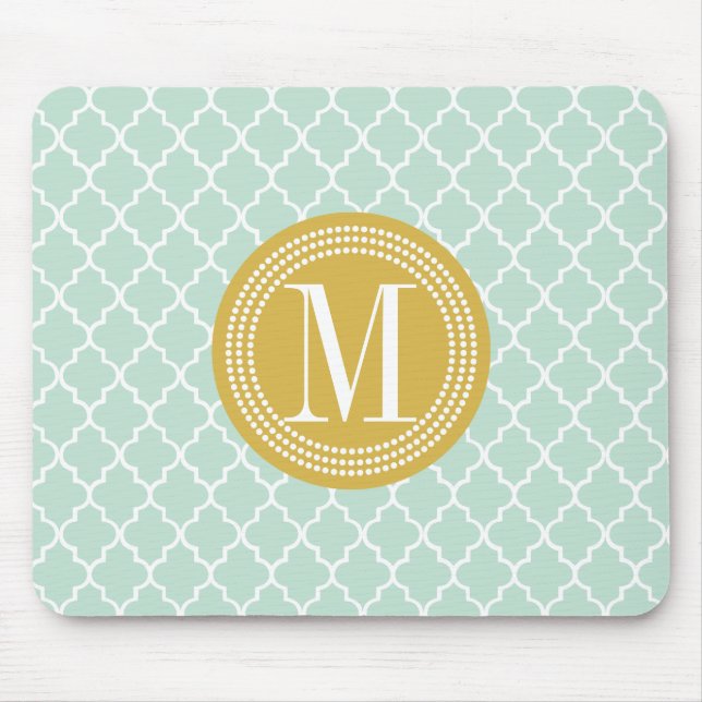 Mint Moroccan Tiles Lattice Personalised Mouse Pad (Front)