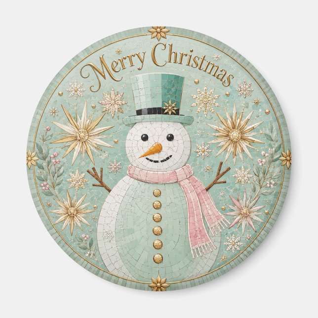 Mint Mosaic Snowman Christmas Cheer Magnet (Front)