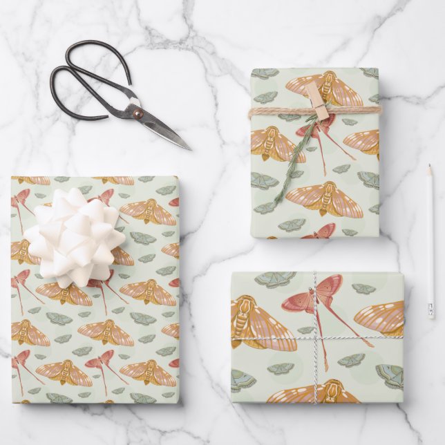 Mint Moth Wrapping Paper Sheet Set (Front)