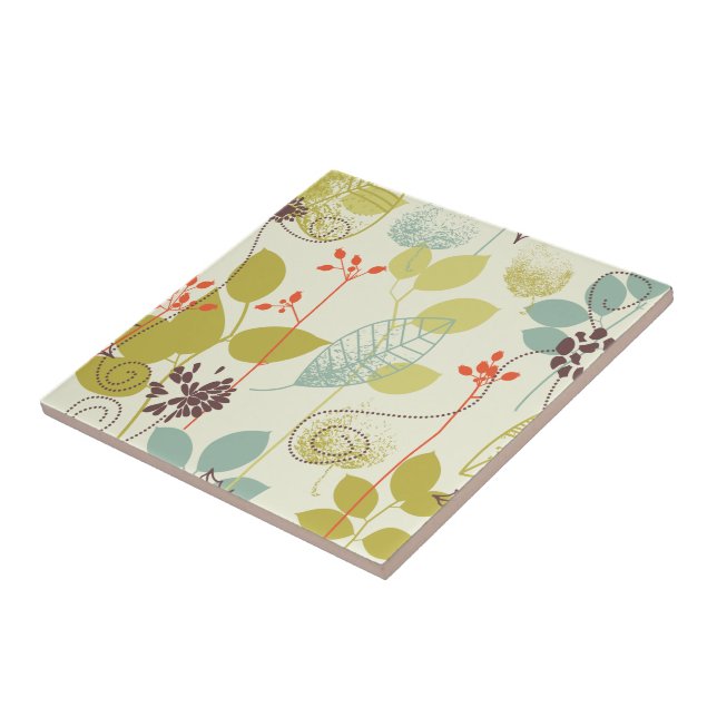 Mint n Olive Nature Patterned Ceramic Tile (Side)