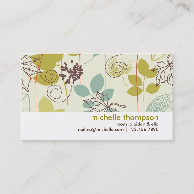 Mint n Olive Nature Patterned Mummy Calling Card (Front)