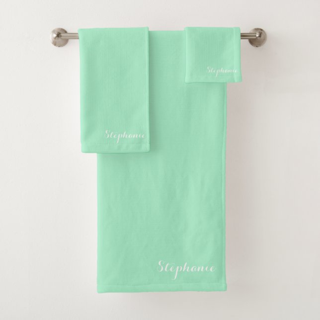Mint Name Modern Elegant Monogram Boho Bath Towel Set (Insitu)