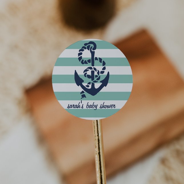 Mint Nautical Anchor Baby Shower Favour Stickers (Creator Uploaded)