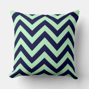 Mint, Navy Blue Large Chevron ZigZag Pattern Cushion