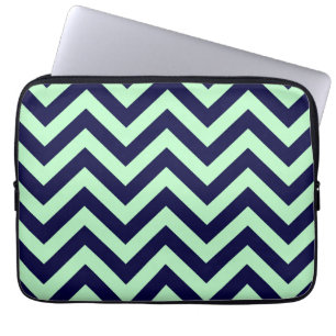 Mint, Navy Blue Large Chevron ZigZag Pattern Laptop Sleeve