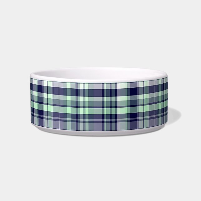 Mint, Navy Blue, White Preppy Madras Plaid Bowl (Right)