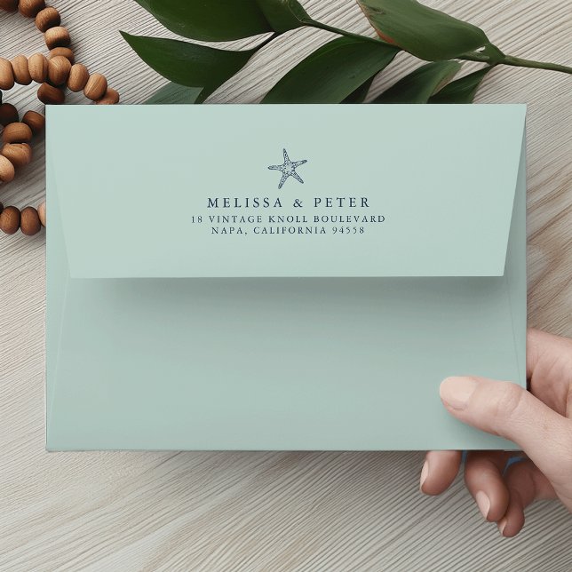 Mint & Navy Starfish Return Address Envelopes (Creator Uploaded)