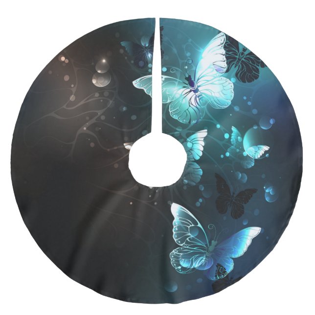 Mint Night Butterflies Brushed Polyester Tree Skirt (Front)