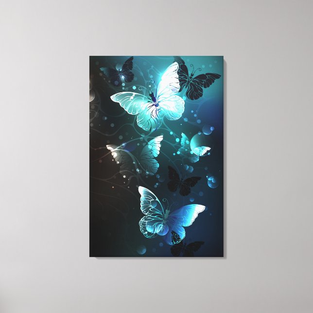 Mint Night Butterflies Canvas Print (Front)