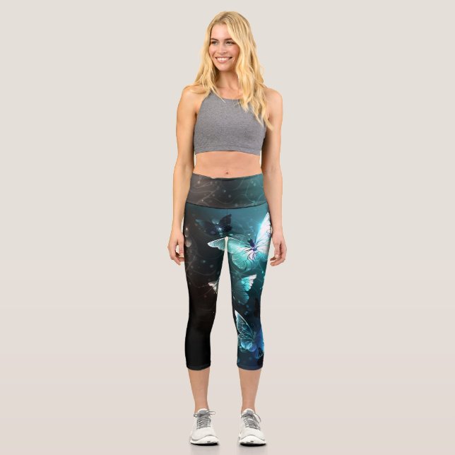 Mint Night Butterflies Capri Leggings (Front)