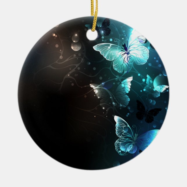 Mint Night Butterflies Ceramic Tree Decoration (Front)