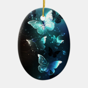 Mint Night Butterflies Ceramic Tree Decoration