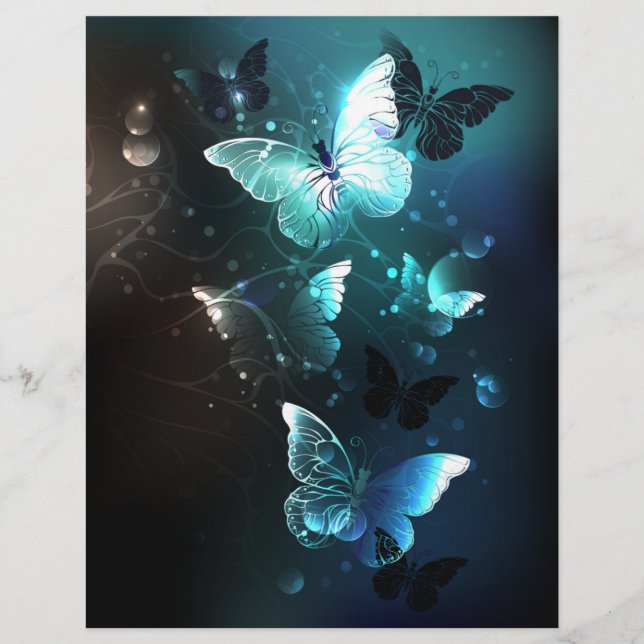 Mint Night Butterflies Custom Letterhead (Front)