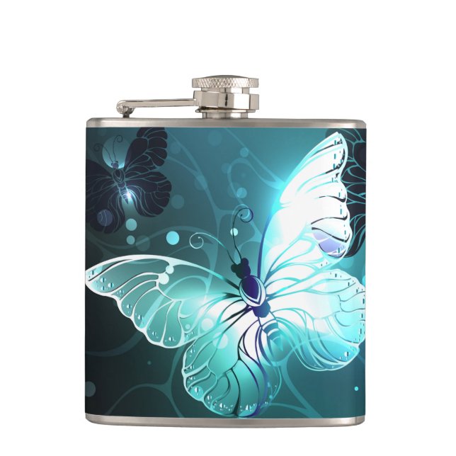 Mint Night Butterflies Hip Flask (Front)