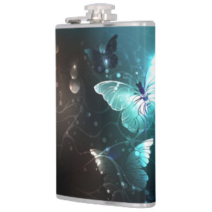 Mint Night Butterflies Hip Flask