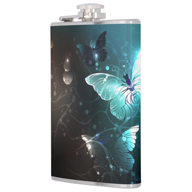 Mint Night Butterflies Hip Flask (Left)