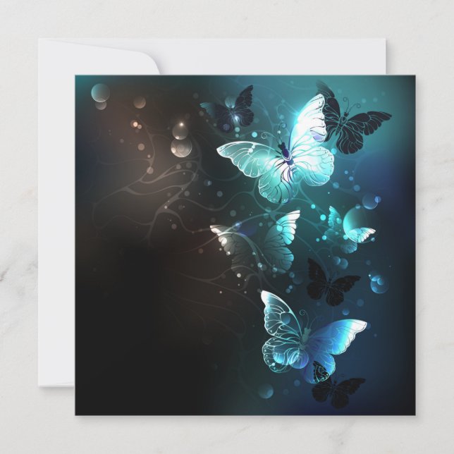Mint Night Butterflies Holiday Card (Front)